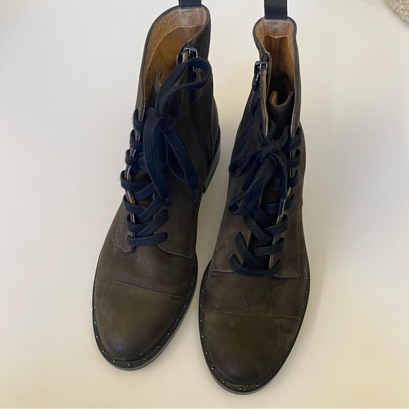 Halogen x Nordstrom || Layla Combat Leather Ankle Boots Brown 6 - Picture 3 of 7